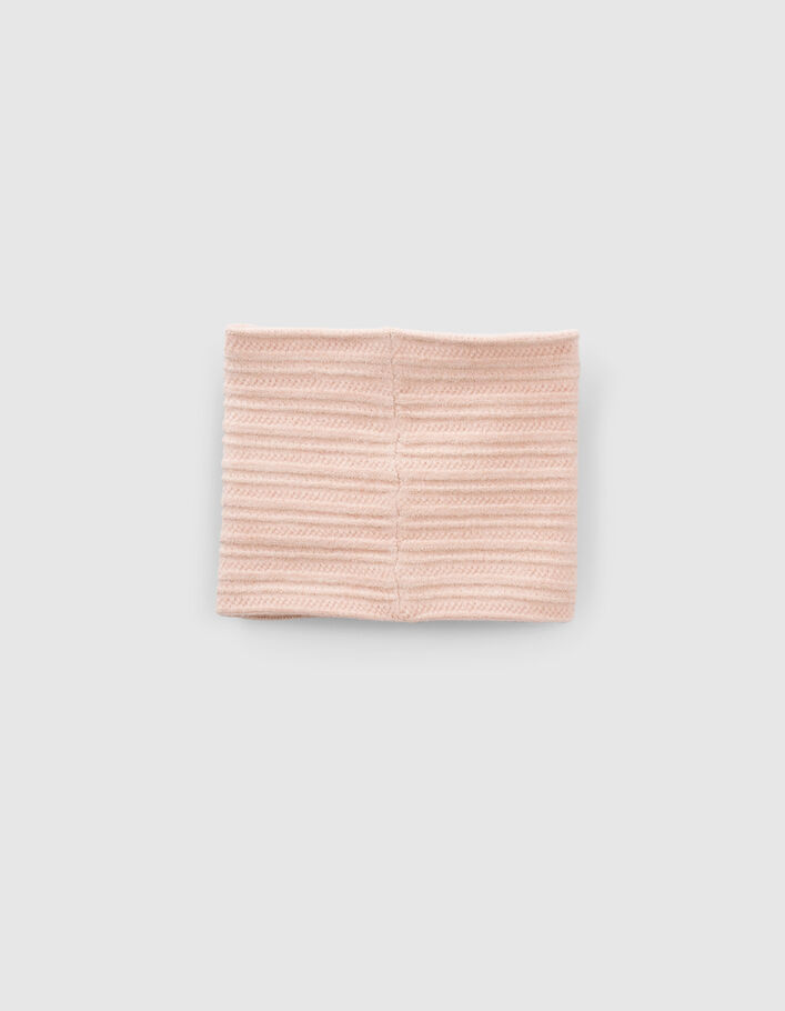 Snood rose tricot fantaisie lurex badge bronze fille