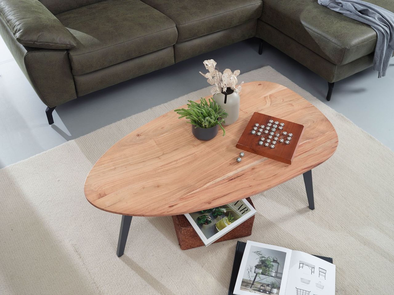Wohnling Couchtisch Nierenform 110 x 60 x 45 cm Braun