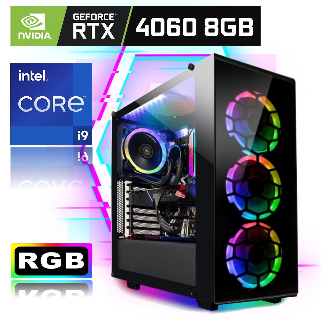 Meinpc Peacemaker i9 RTX 4060 Gaming-PC (Intel Core i9 11900K (KF), Nvidia GeForce RTX 4060, 32 GB RAM, 1000 GB SSD, RGB Tower, RGB, Windows 11, Gaming, Gamer)