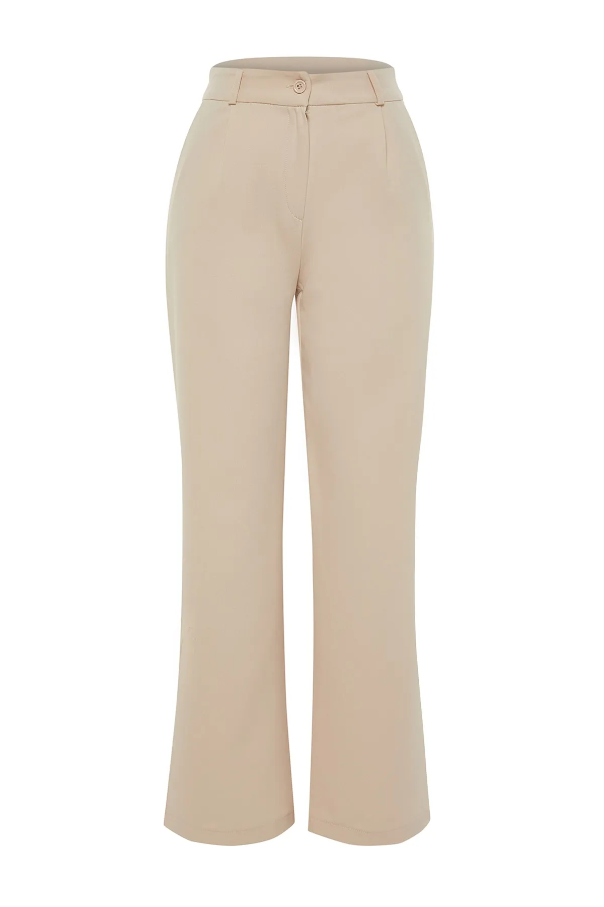 Trendyol Collection  Steinfarbene, plissierte Webhose mit hoher Taille und weitem Bein und weitem Bein TWOAW21PL0076
