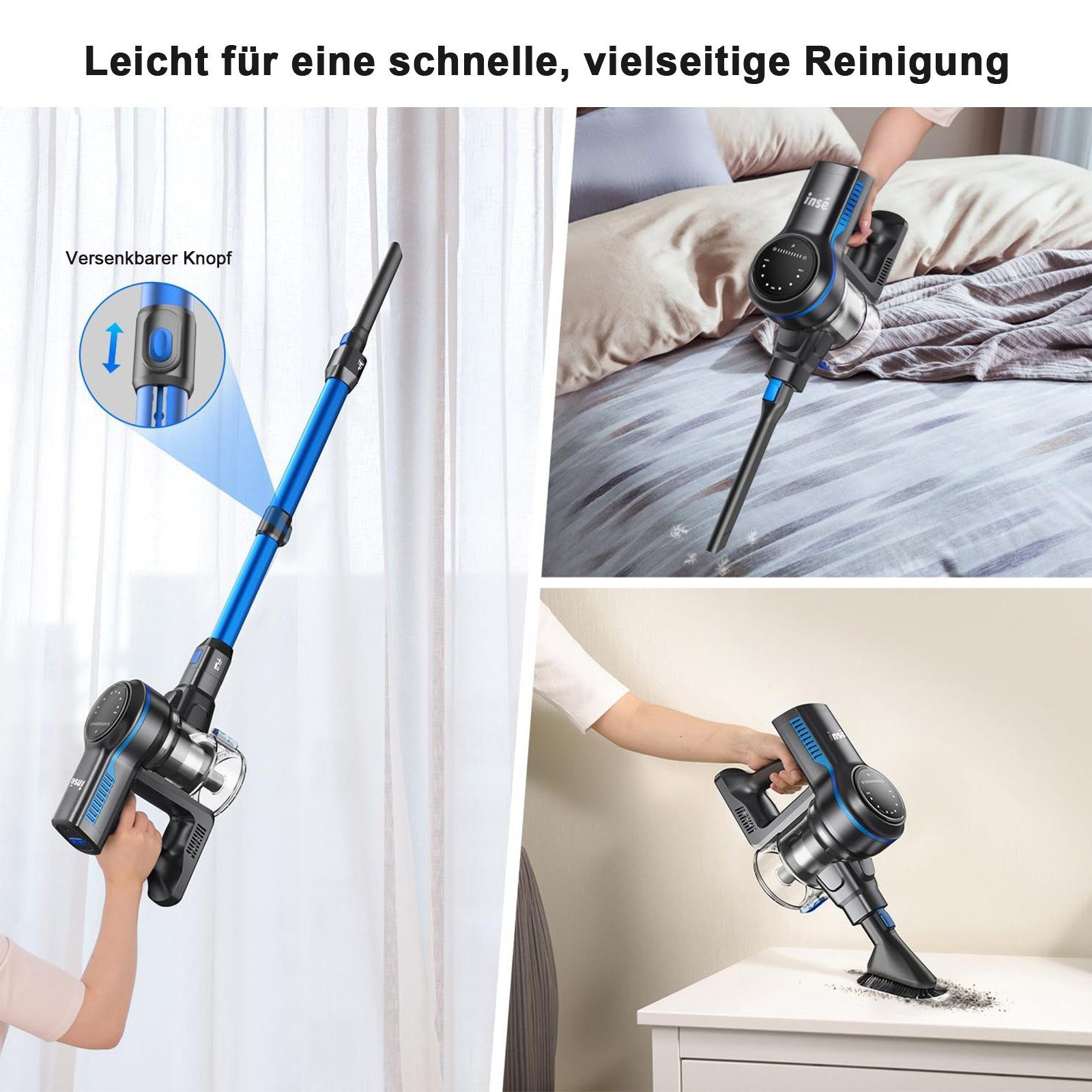 YISORA Akku-Hand-und Stielstaubsauger S7-S10, 33KPa, Akku Staubsauger 60 Minuten, Akku-Hand-und Stielstaubsauger
