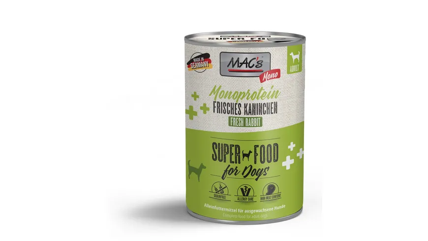 MAC's DOG Hundenassfutter Monoprotein Frisches Kaninchen 400 g