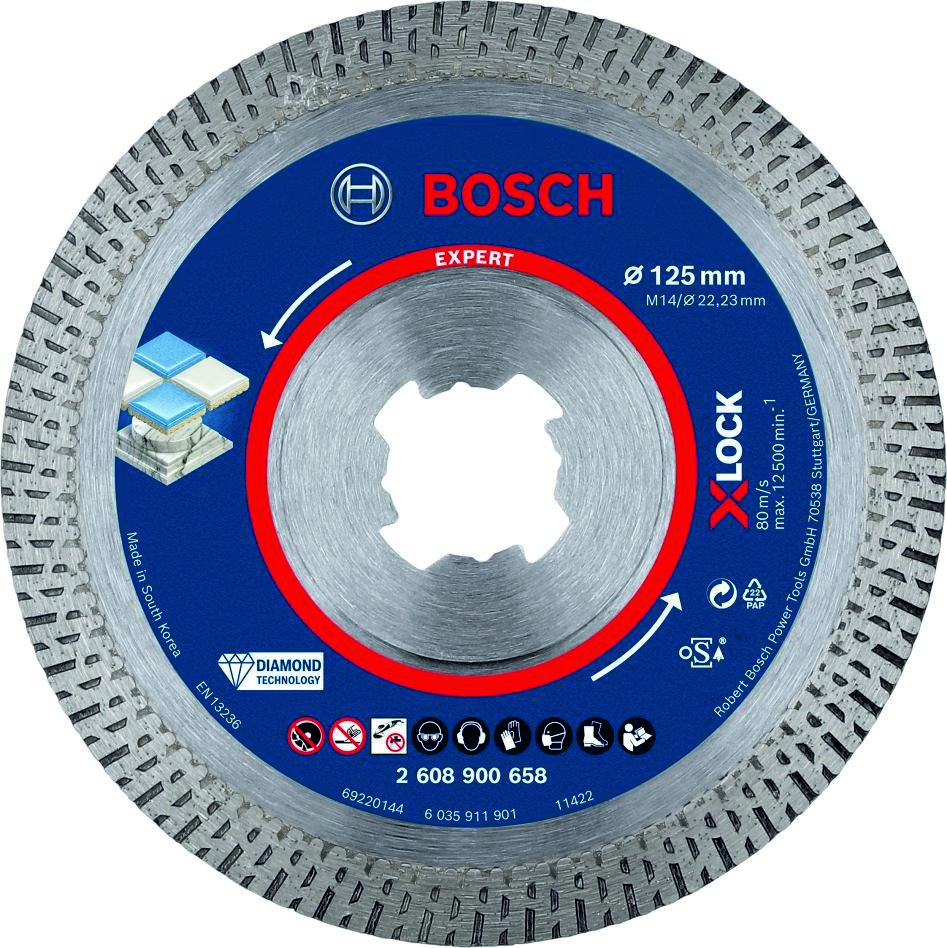 Bosch Blue Accessories 2608900658 Disco da taglio diamantato Expert HardCeramic X-LOCK 125 x 22,23 x 1,4 x 10 mm
