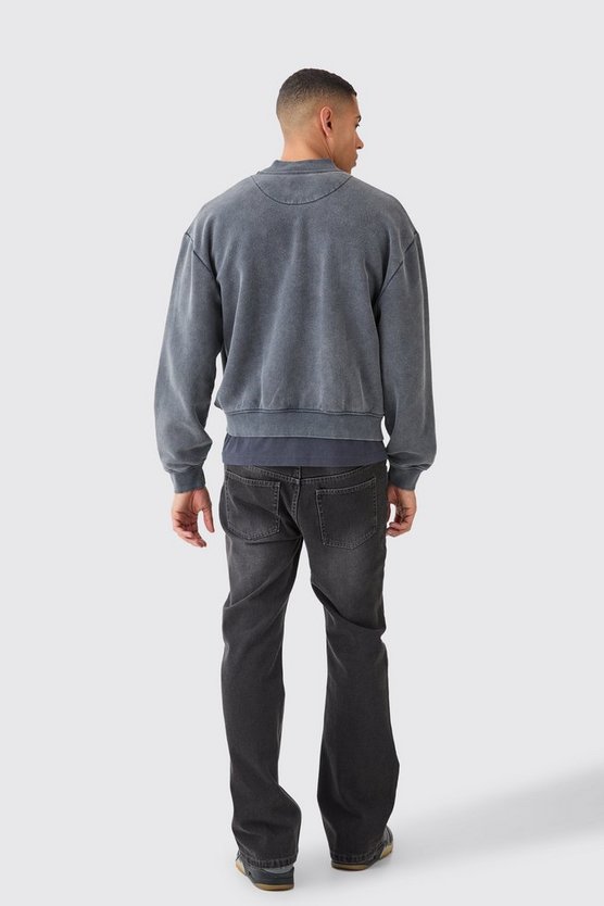 Kastige Oversize Jersey-Bomberjacke mit Acid-Waschung und Sternen-Applikation