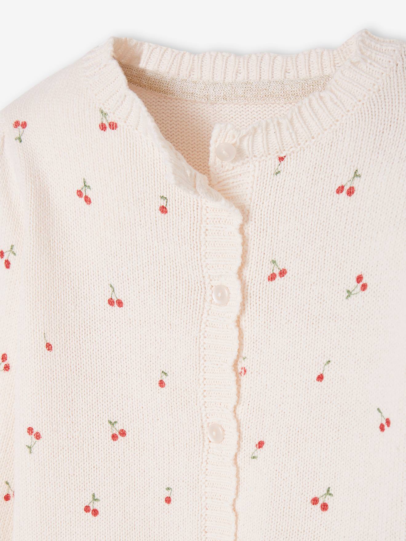 Vertbaudet Mädchen Strickjacke Oeko-Tex - weiß bedruckt