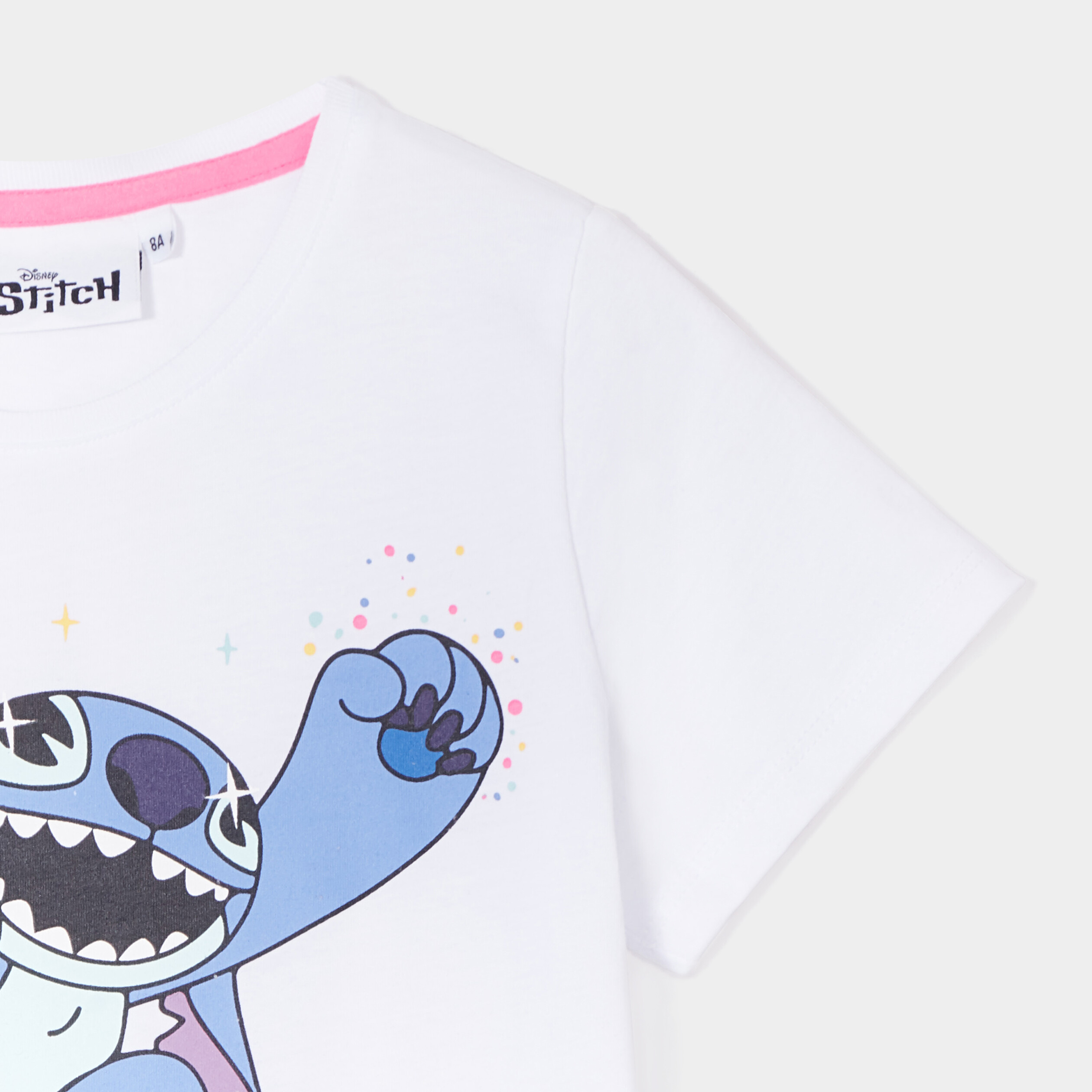 T-shirt col rond manches courtes Stitch blanc fille | La Halle
