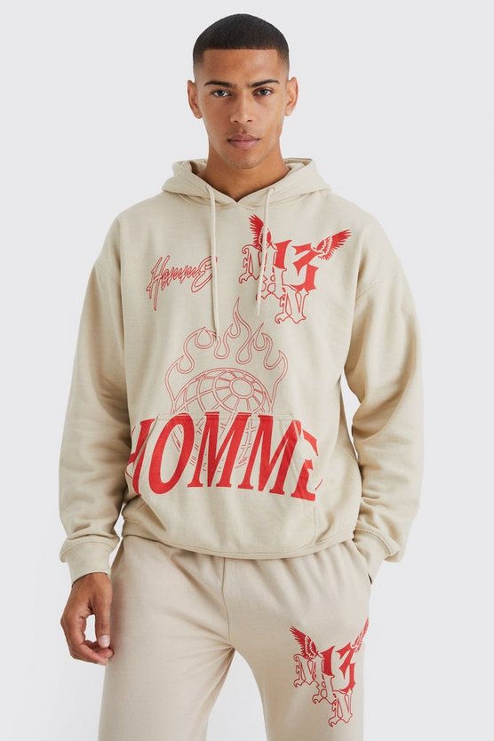 Oversize Trainingsanzug mit Graffiti-Print und Kapuze