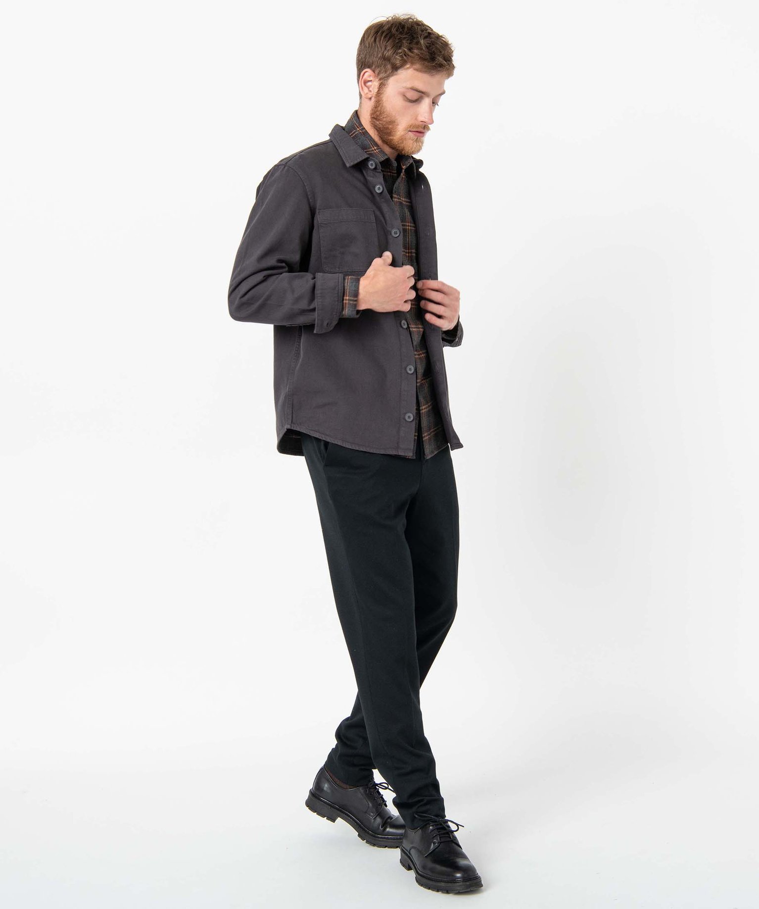 Sur-chemise homme unie aspect denim gris fonce | GEMO