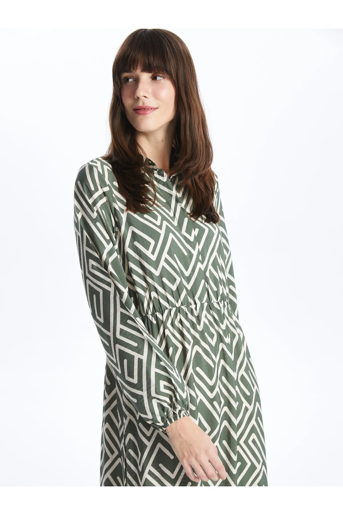 LC Waikiki  Gemustertes langärmliges Damen-Hemdkleid