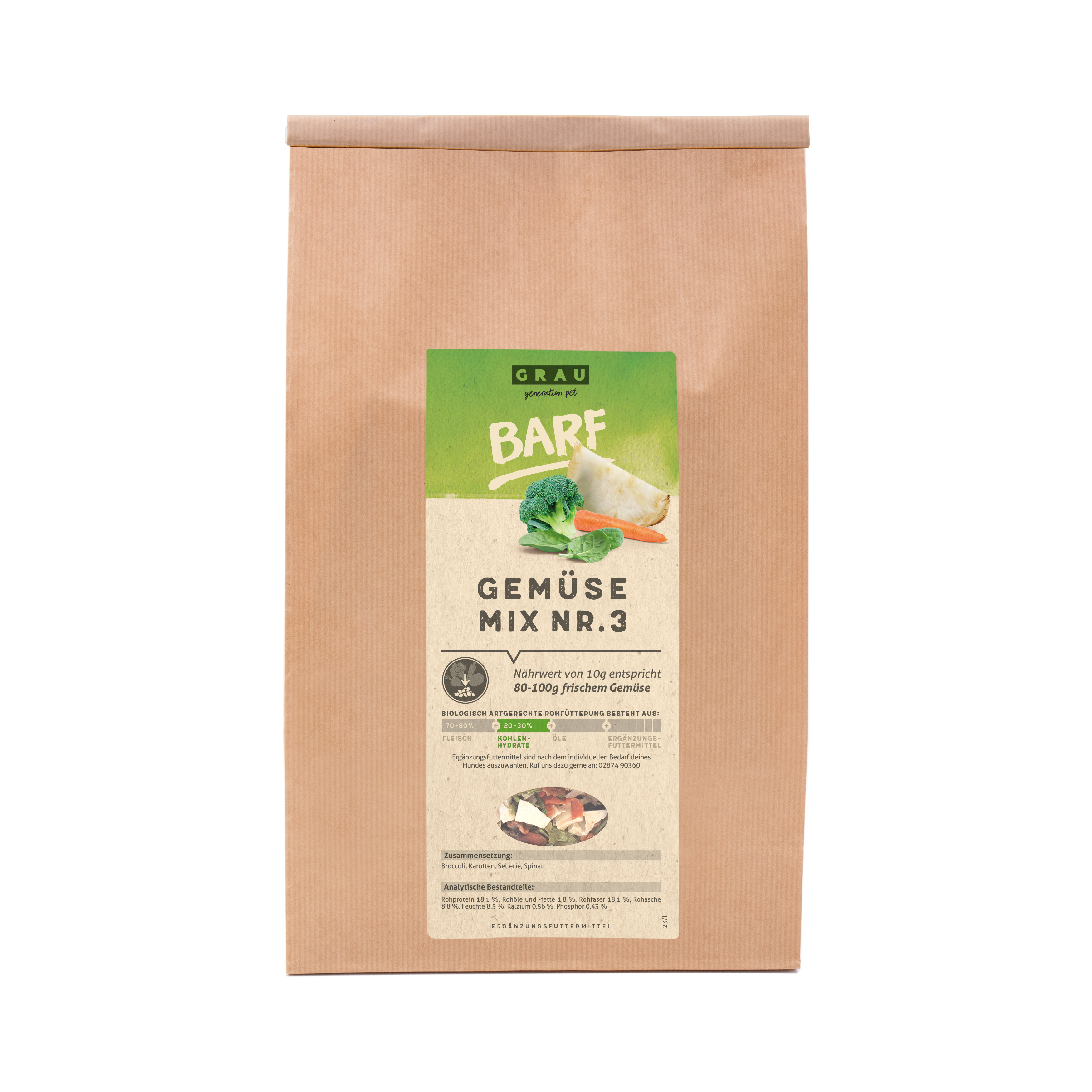 GRAU BARF/ Frostfutter GRAU Gemüsemix Mischung Nr. 3 1,2 kg