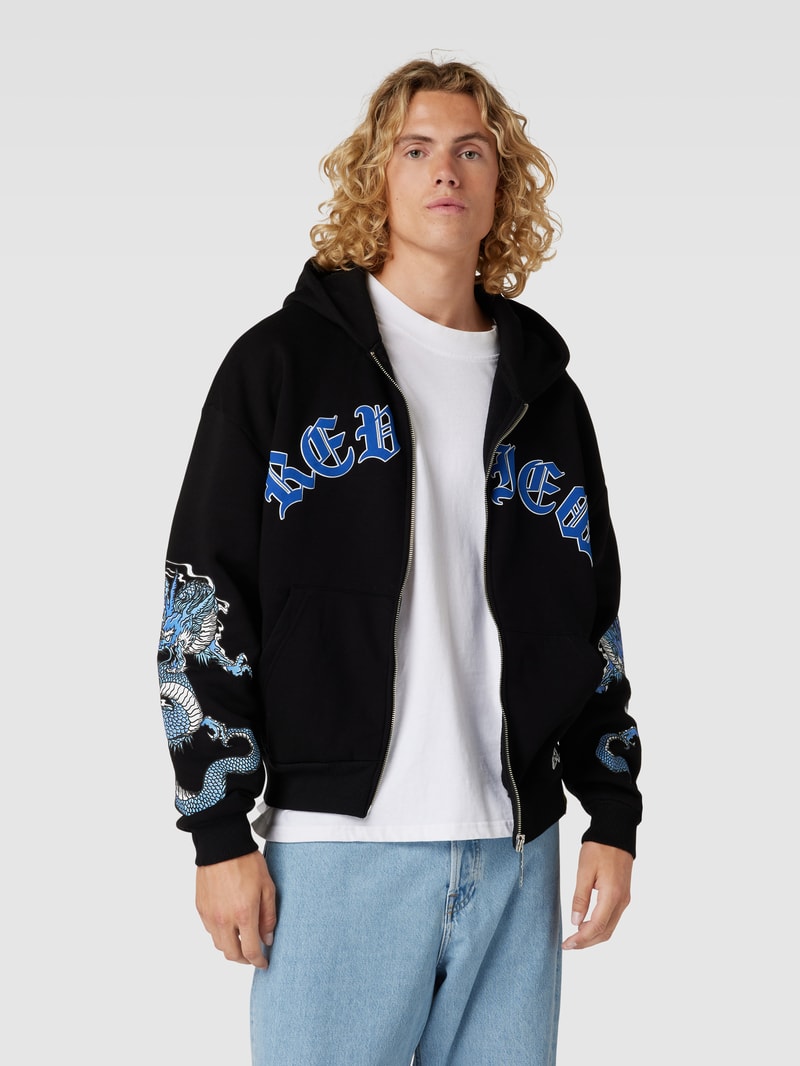 Sweatjacke mit Motiv-Print in schwarz