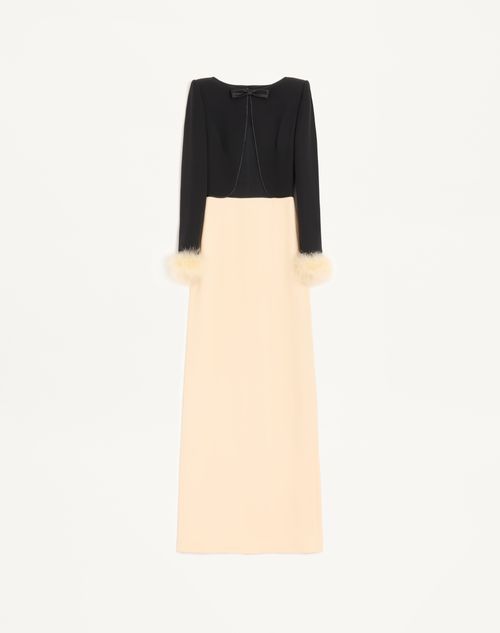 Robe longue Cady Couture ornée de plumes