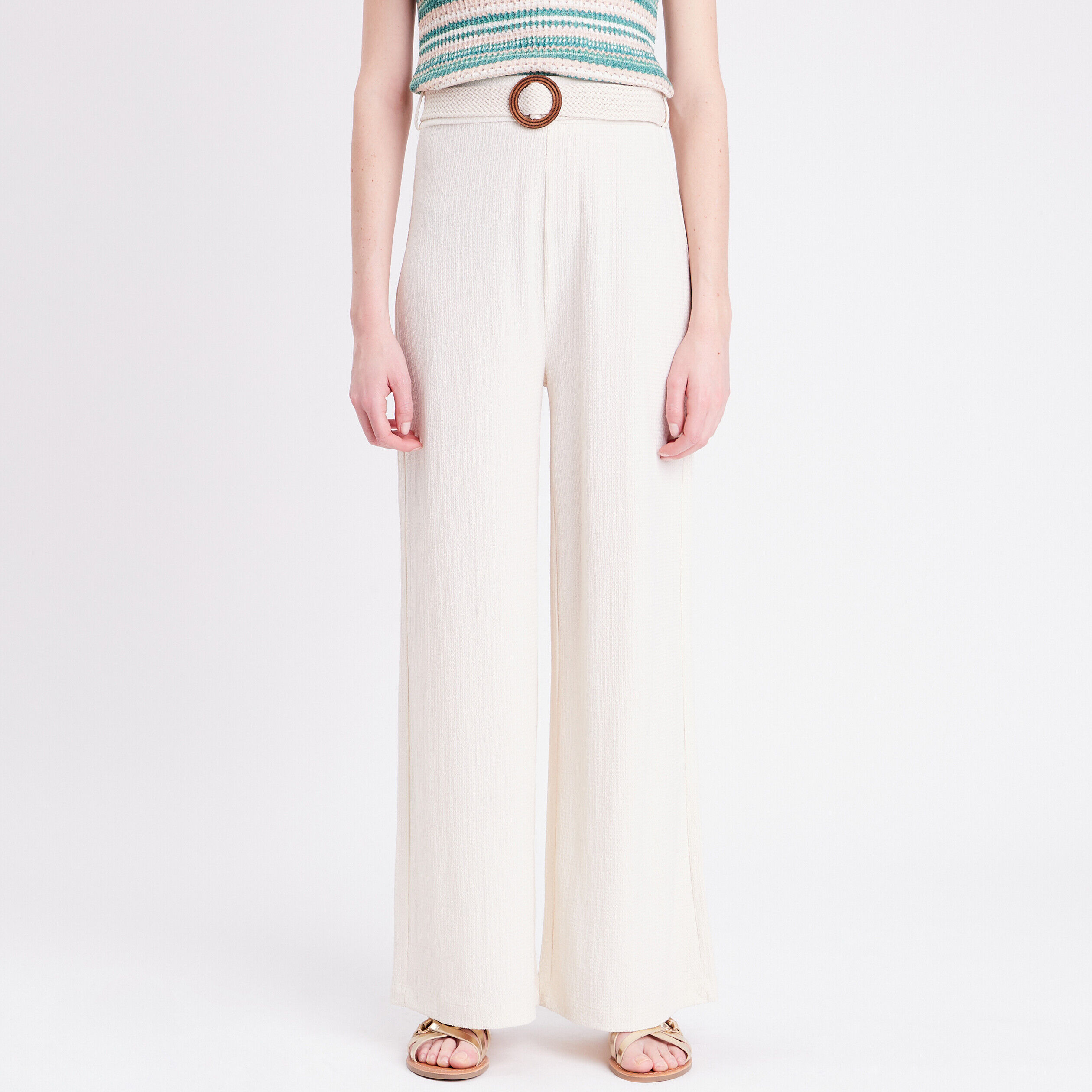 Pantalon large ceinturé sable femme | Cache Cache