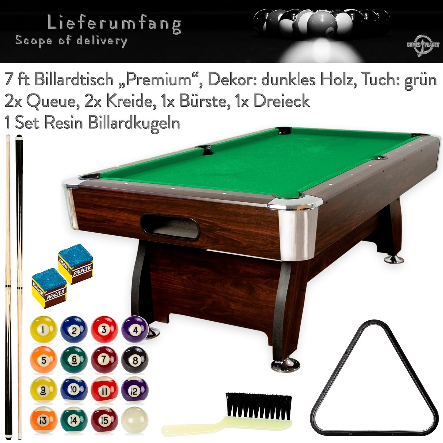 GAMES PLANET Billardtisch Games Planet 7 ft Billardtisch, inkl. Zubehör, 9 Farbvarianten, 214x122x82 cm (LxBxH)