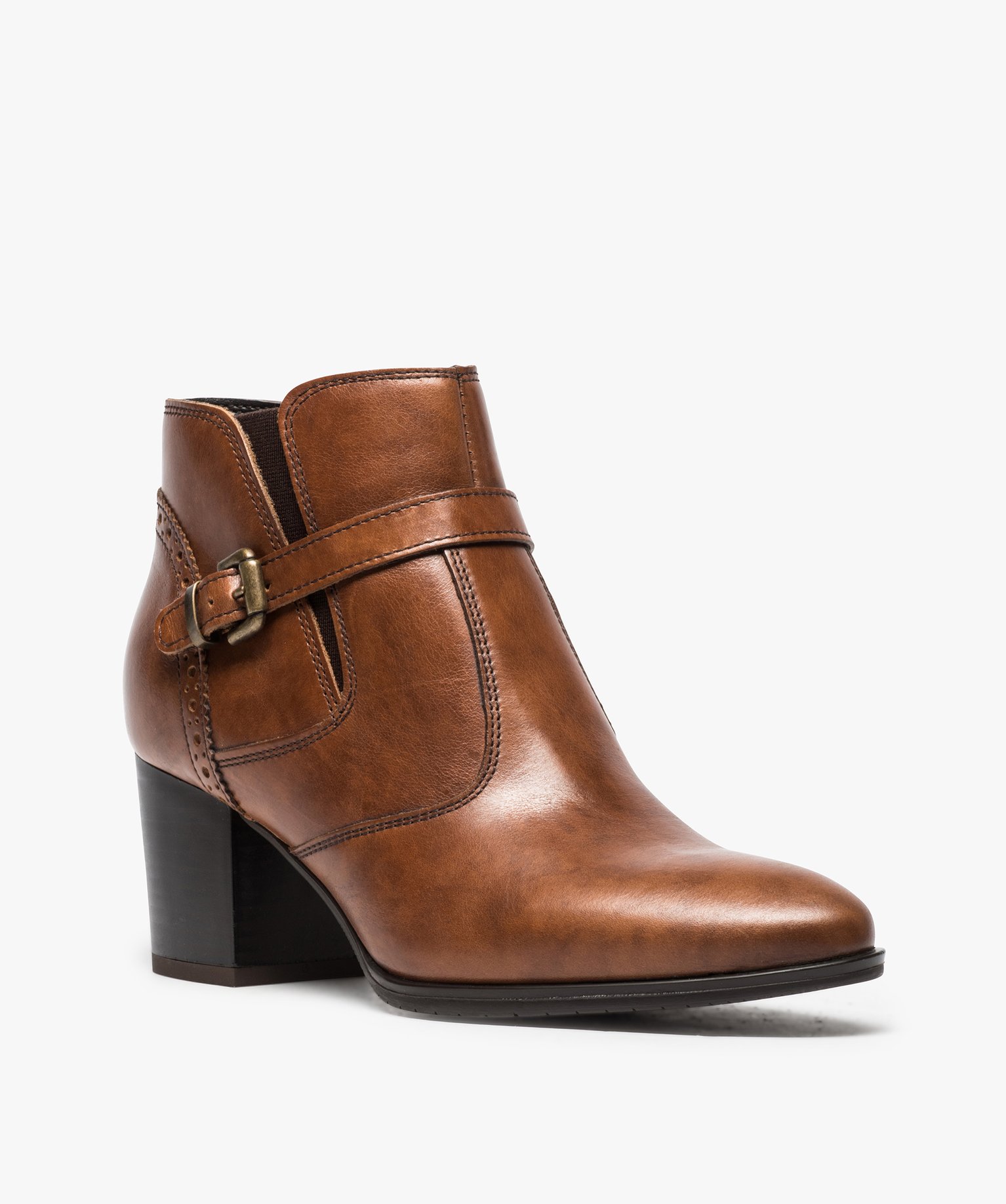 Boots pour femme avec bride et boucle métallique sur le cté camel | GEMO