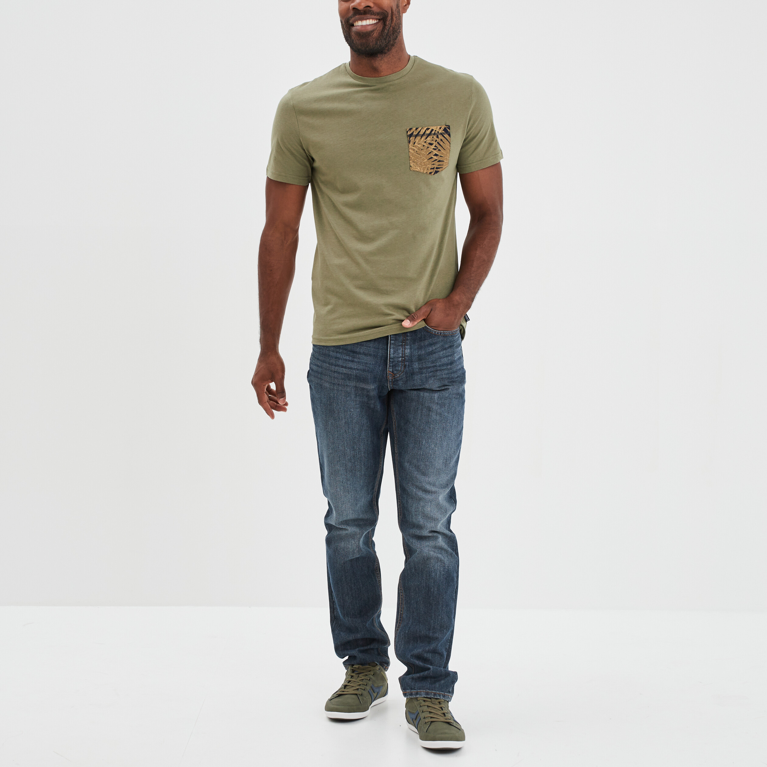 T-shirt manches courtes coton Creeks vert kaki homme | La Halle