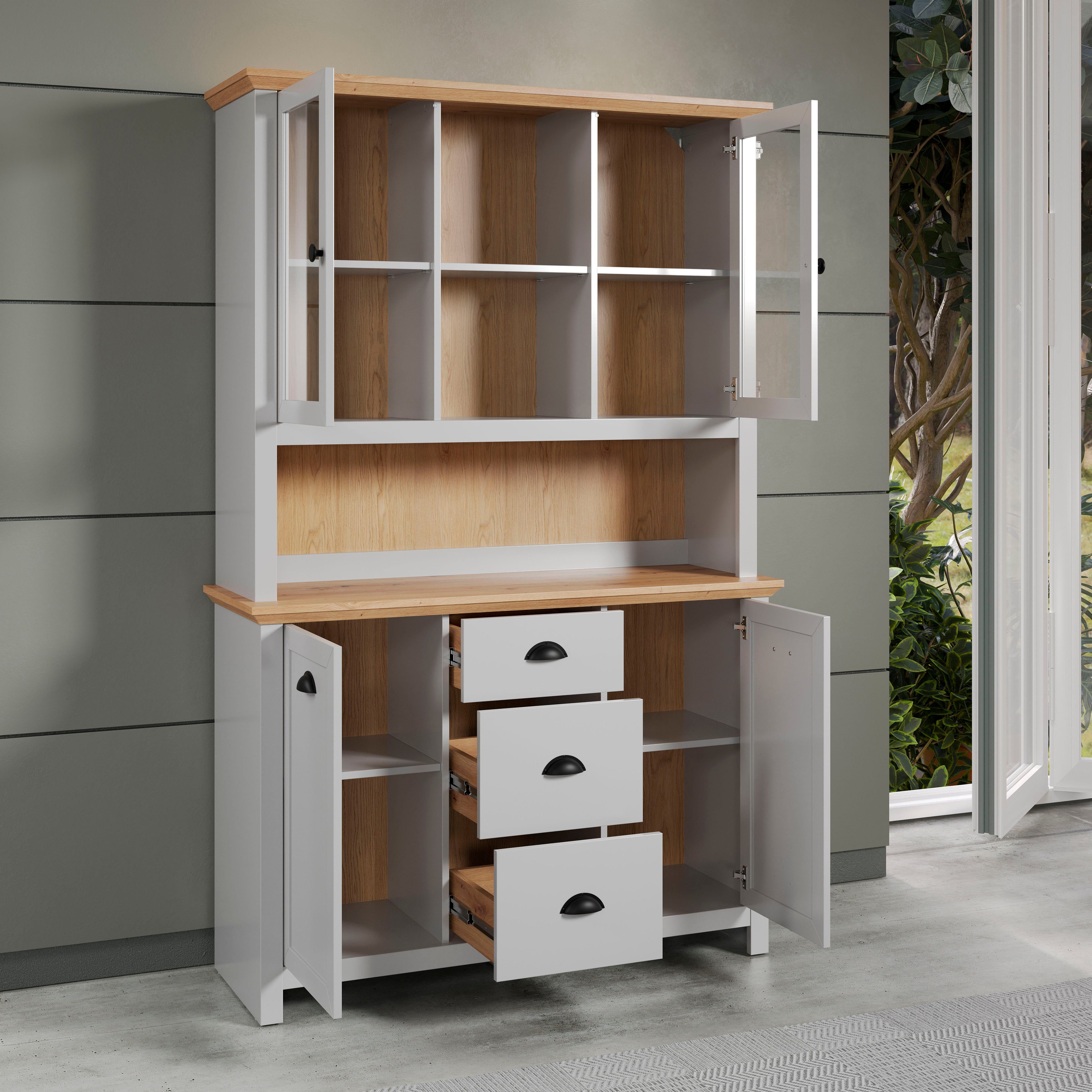 Home affaire Buffetaufsatz Herzwill, (1-St), Artisan Eiche NB und hellgrau, matt, im Landhaus-Look