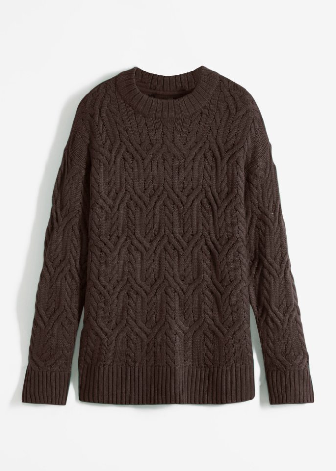 Rundhals-Pullover mit Zopfmuster