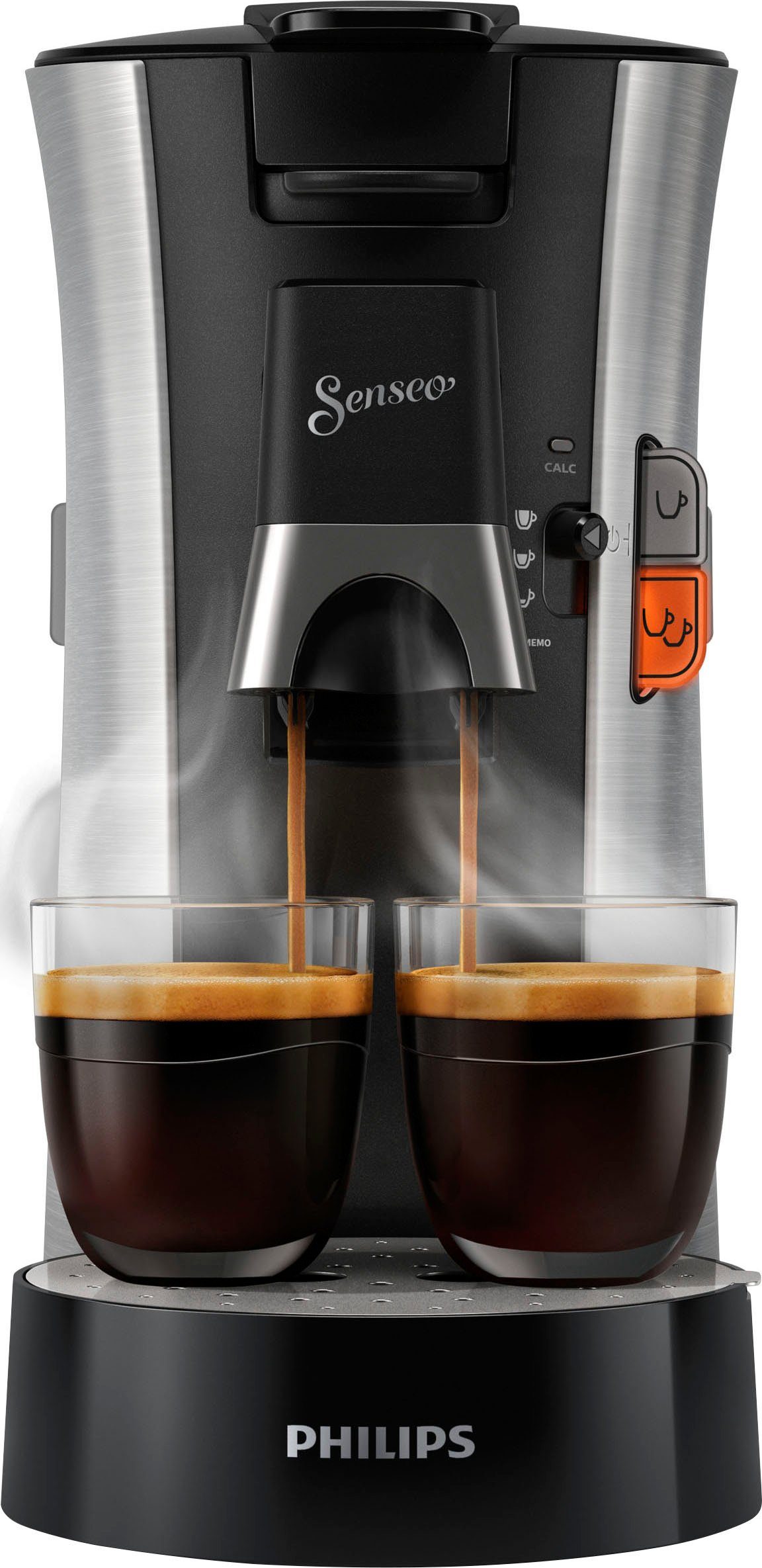 Philips Senseo Kaffeepadmaschine Select CSA250/10, aus 21% recyceltem Plastik, +3 Kaffeespezialitäten, Memo-Funktion, inkl. Gratis-Zugaben im Wert von € 14,- UVP