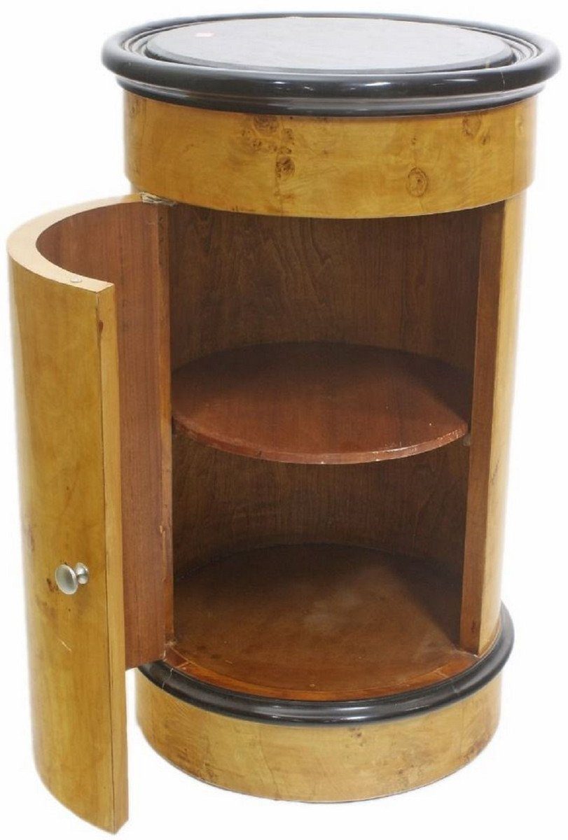 Casa Padrino Barschrank Art Deco Barschrank Vogelaugenahorn Hellbraun / Schwarz Ø 45 x H. 75 cm - Art Deco Bar Möbel