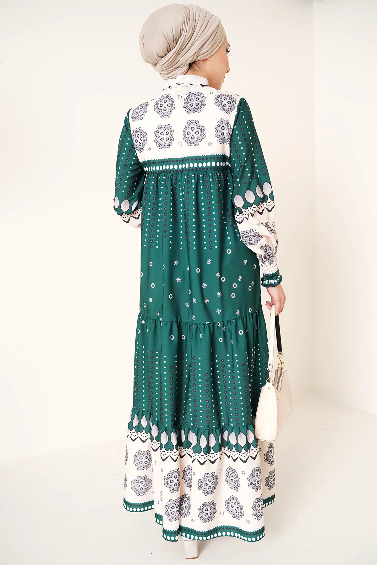 Bigdart  2175 Gemustertes Hijab-Kleid in voller Länge – Smaragdgrün