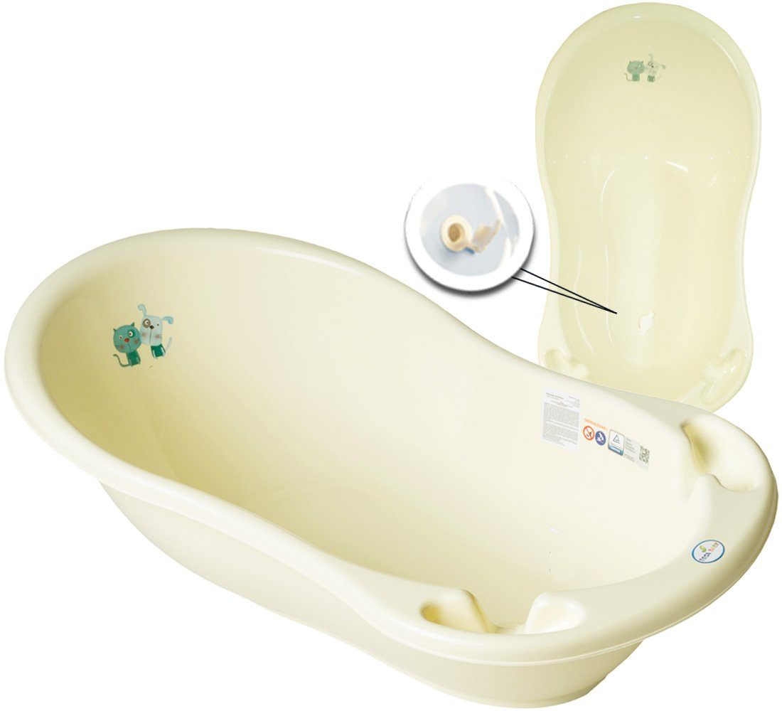 Tega-Baby Babybadewanne 5 TEILE Set DOG & CAT Gelb - Babybadeset Wanne 84 cm Pflege Baden, (Made in Europe Premium.set), ** Wanne + Badesitz +Topf + Wc Aufsatz + Hocker **