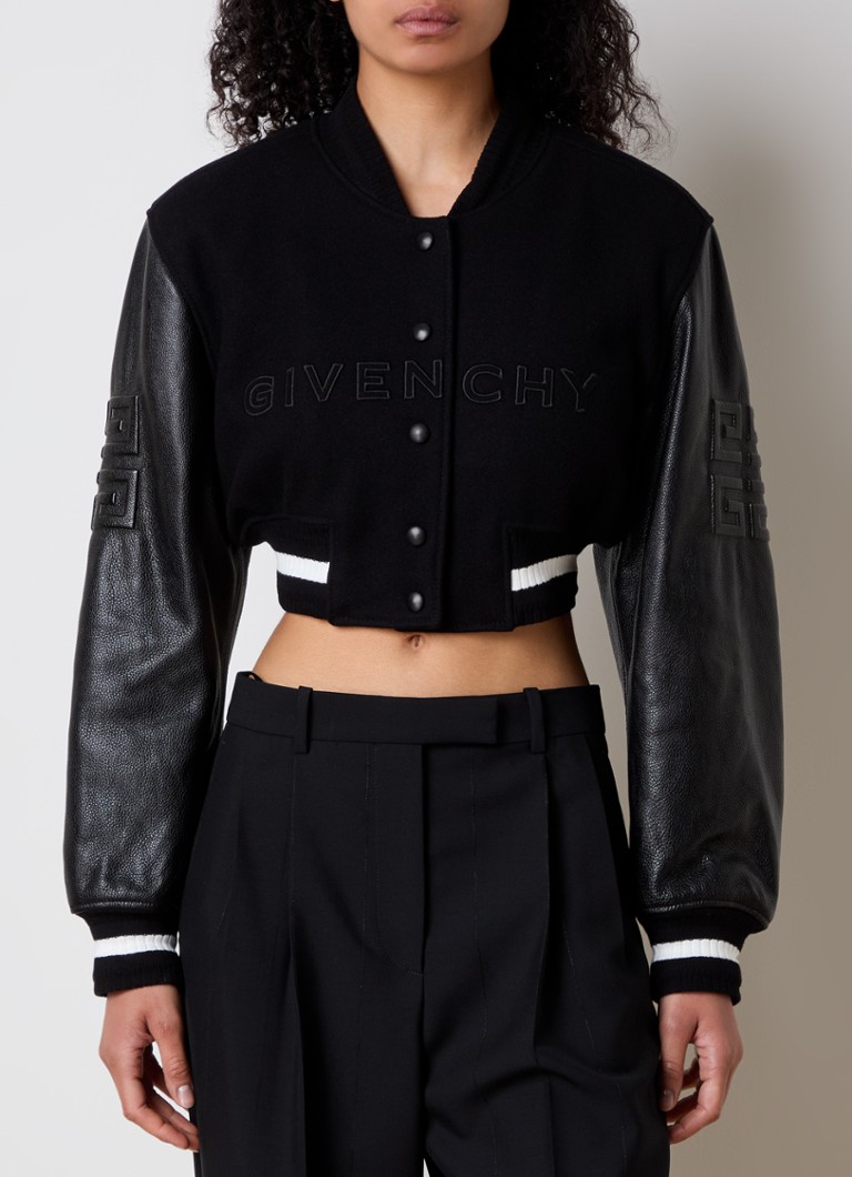Zkrácená prošívaná baseballová bunda Givenchy z vlněné směsi s koženými detaily