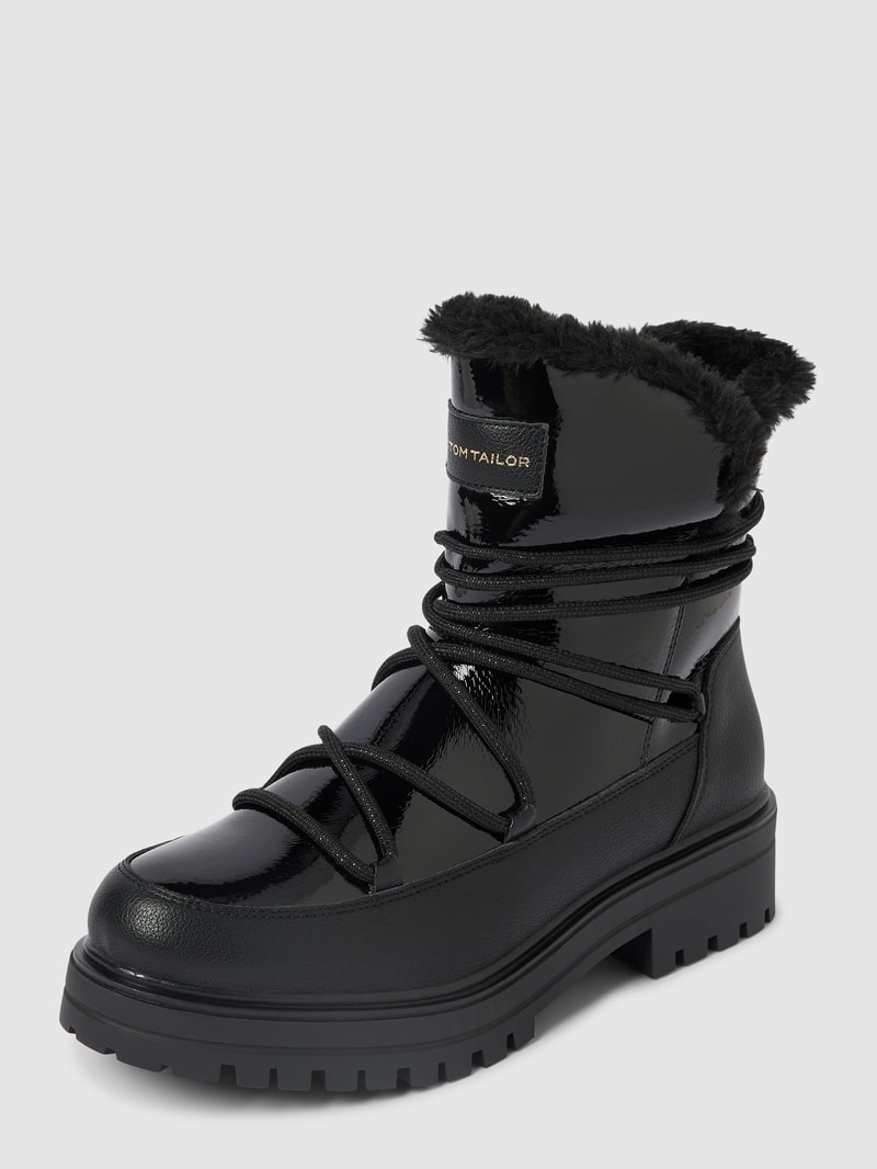 Schnürstiefel in Leder-Optik in schwarz