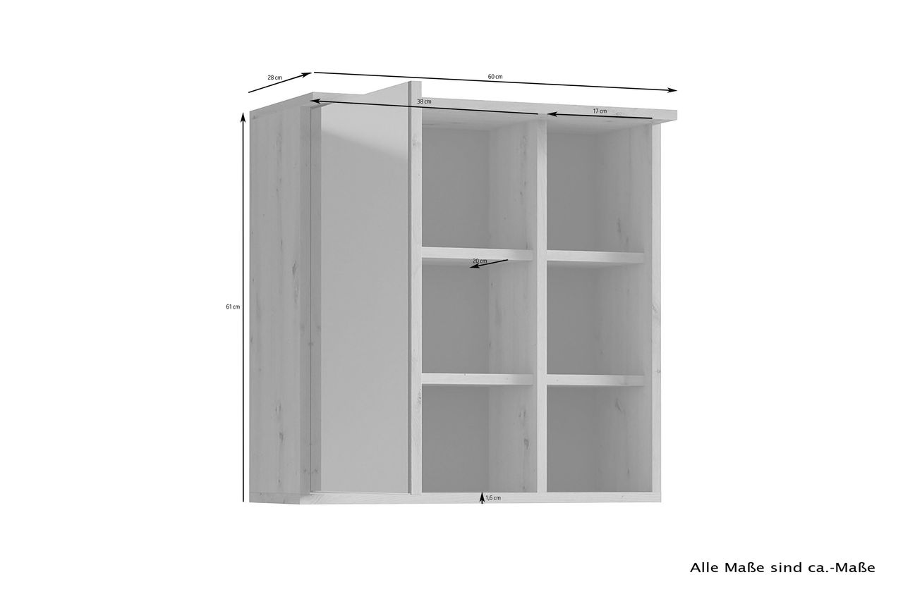byLiving WELLNESS Spiegelschrank, Breite 60 cm, Eiche-Optik, Spiegelglas