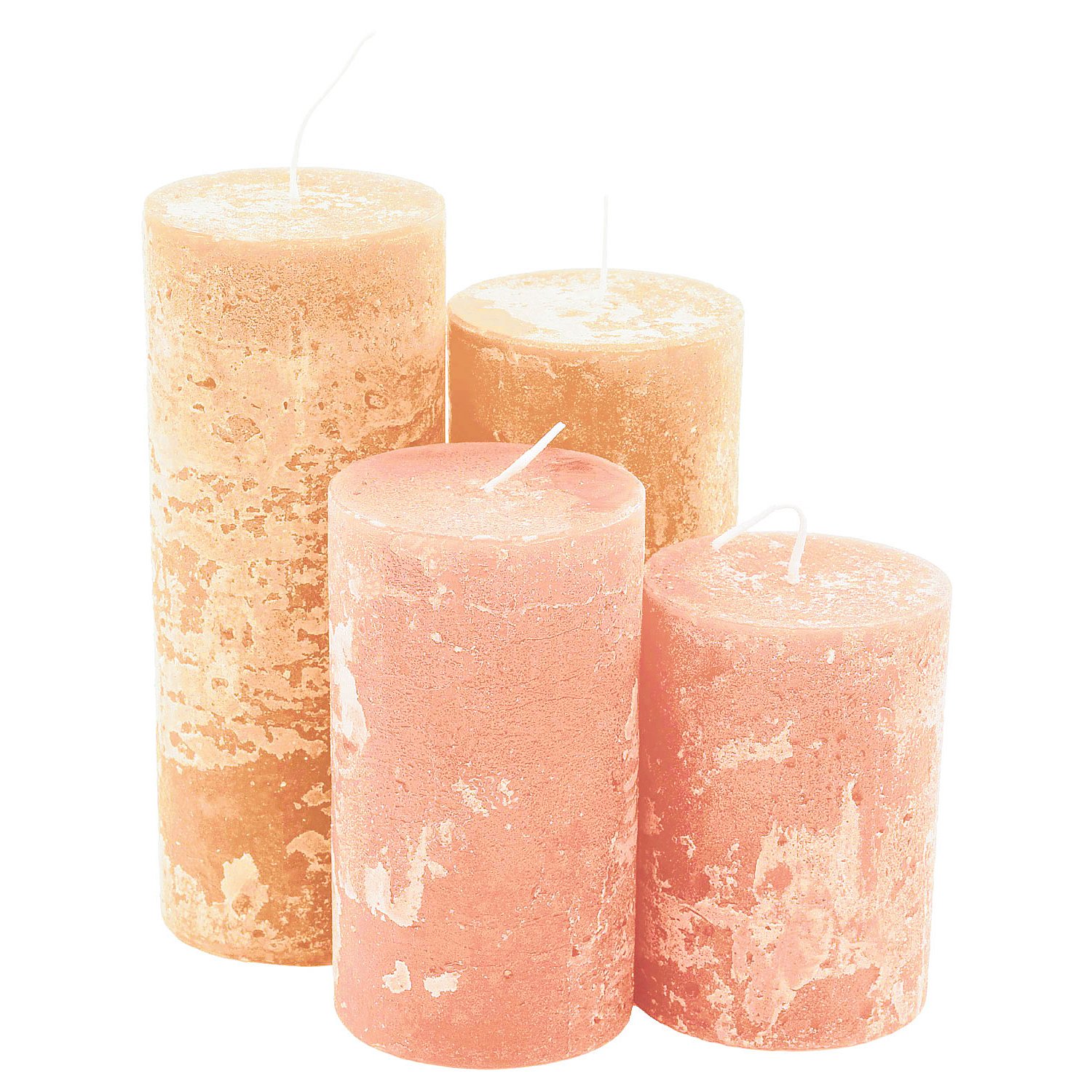 1B Rustikale Kerzen, apricot, abgestuft, 4 Stück