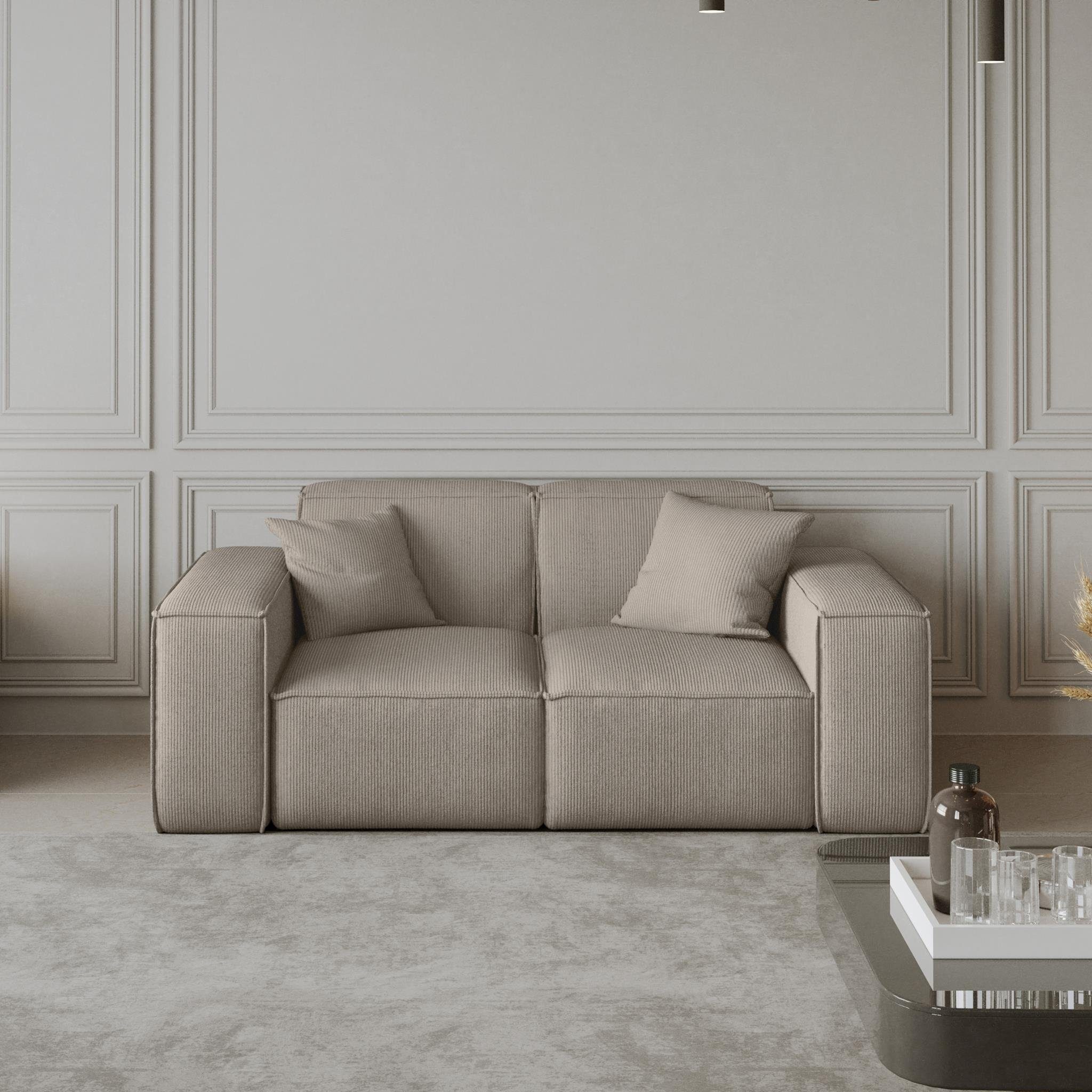 Beautysofa Sofa Lugano, 2-Sitzer Sofa aus Cordstoff oder Velourstoff, Zweisitzer im modernes Stil, inlusive Wellenfedern, mit Breite Armlehnen