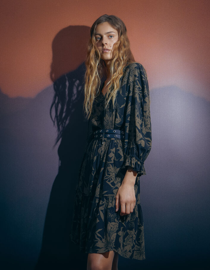 Robe noire imprimé fleurs de lys Femme
