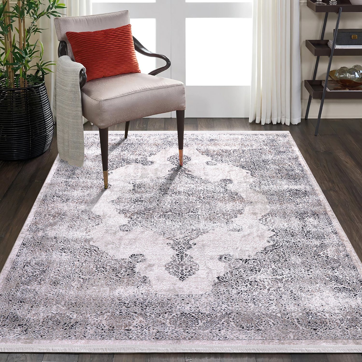 Designteppich Designer Wohnzimmer Teppich Richmond Vintage Creme Grau, Carpetilla, Rechteckig, Höhe: 10 mm, Wohnzimmer, Kurzflor, Kinderzimmer