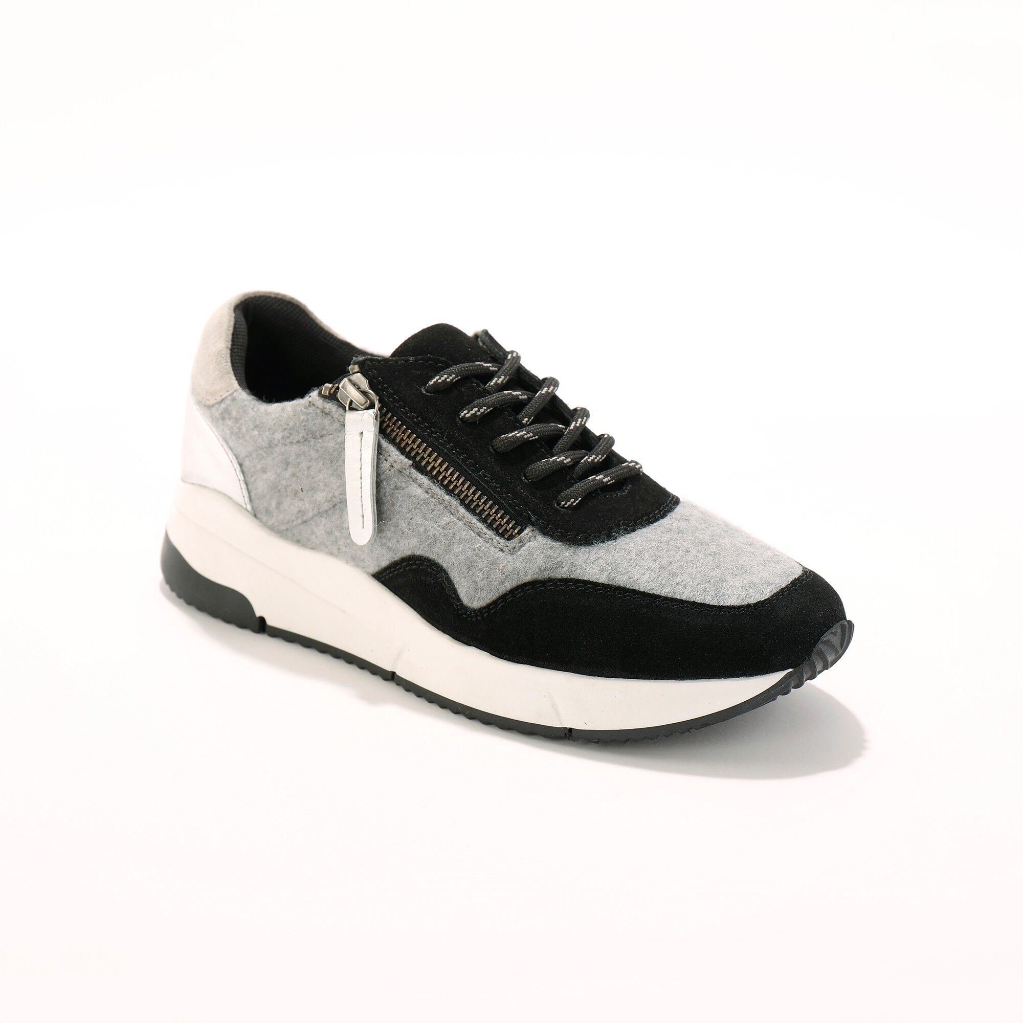 Baskets style running zippées en cuir bimatière