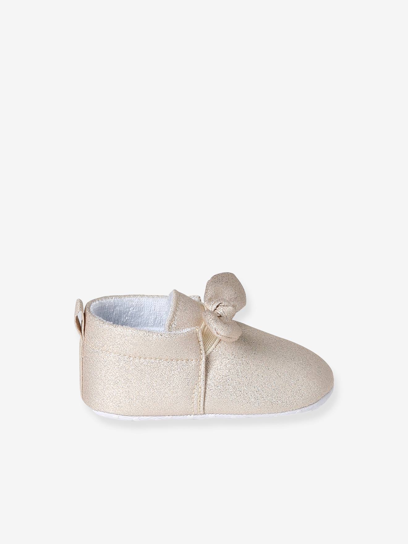 Vertbaudet Baby Krabbelschuhe mit Schleifenband - gold