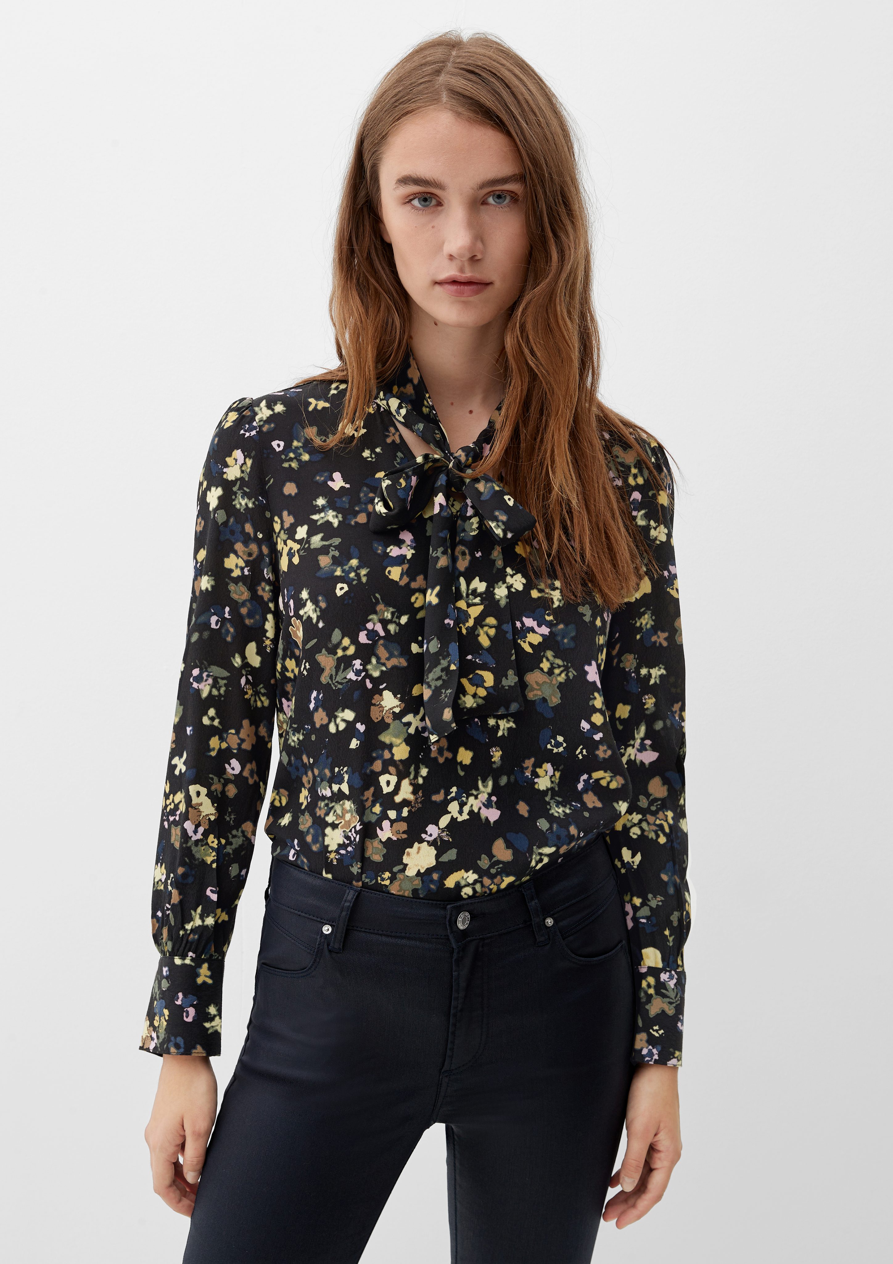 s.Oliver Langarmbluse Bluse mit Schluppe Raffung