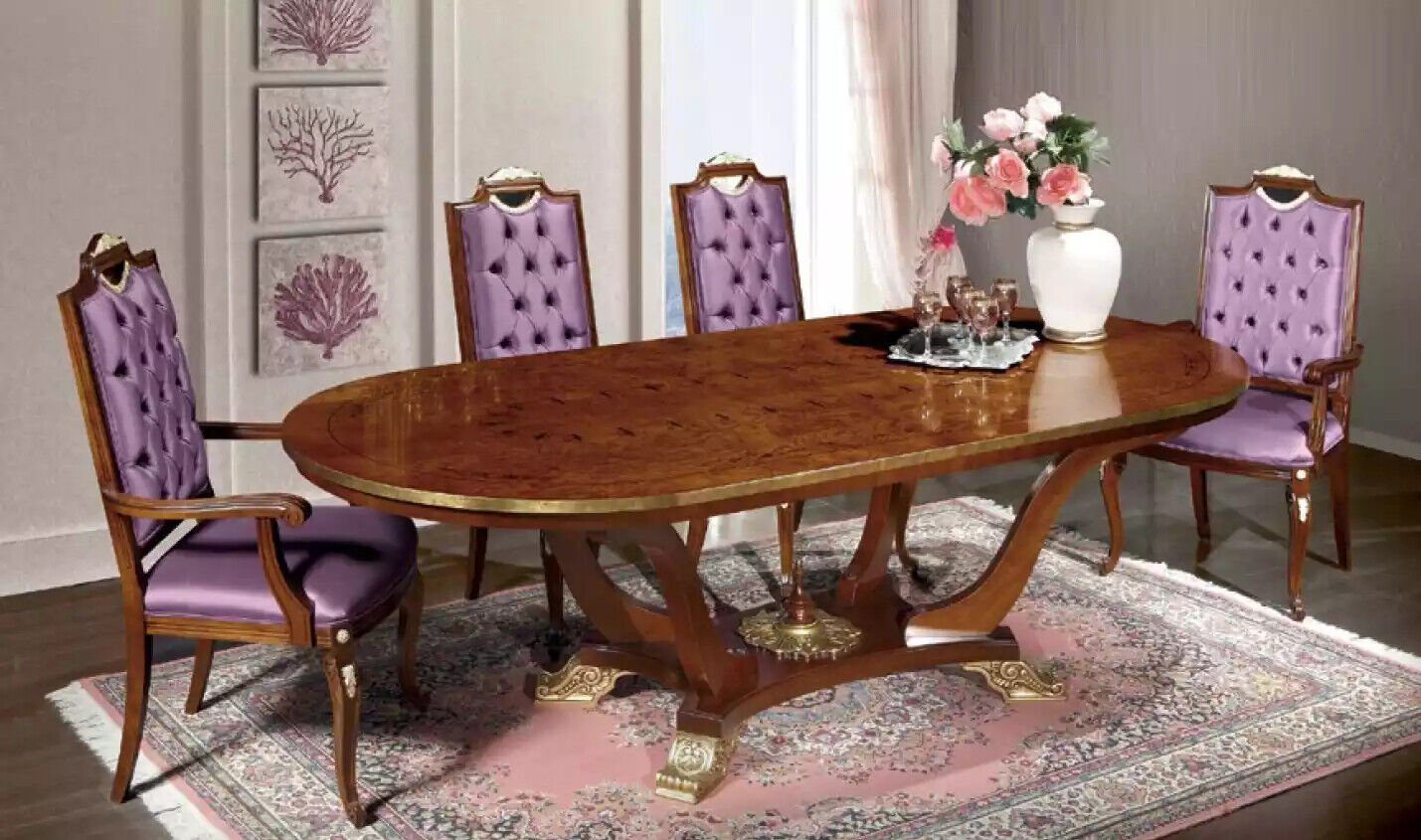 JVmoebel Esszimmer-Set Esszimmer Garnitur Esstisch 4x Stühle Klassische Set Oval Tisch, (5-St., Esstisch + 4х Stühle), Made in Italy