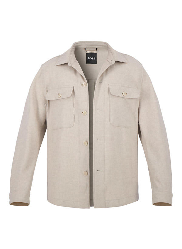 BOSS Black, Overshirt, Relaxed Fit, Wolle, creme-greige meliert