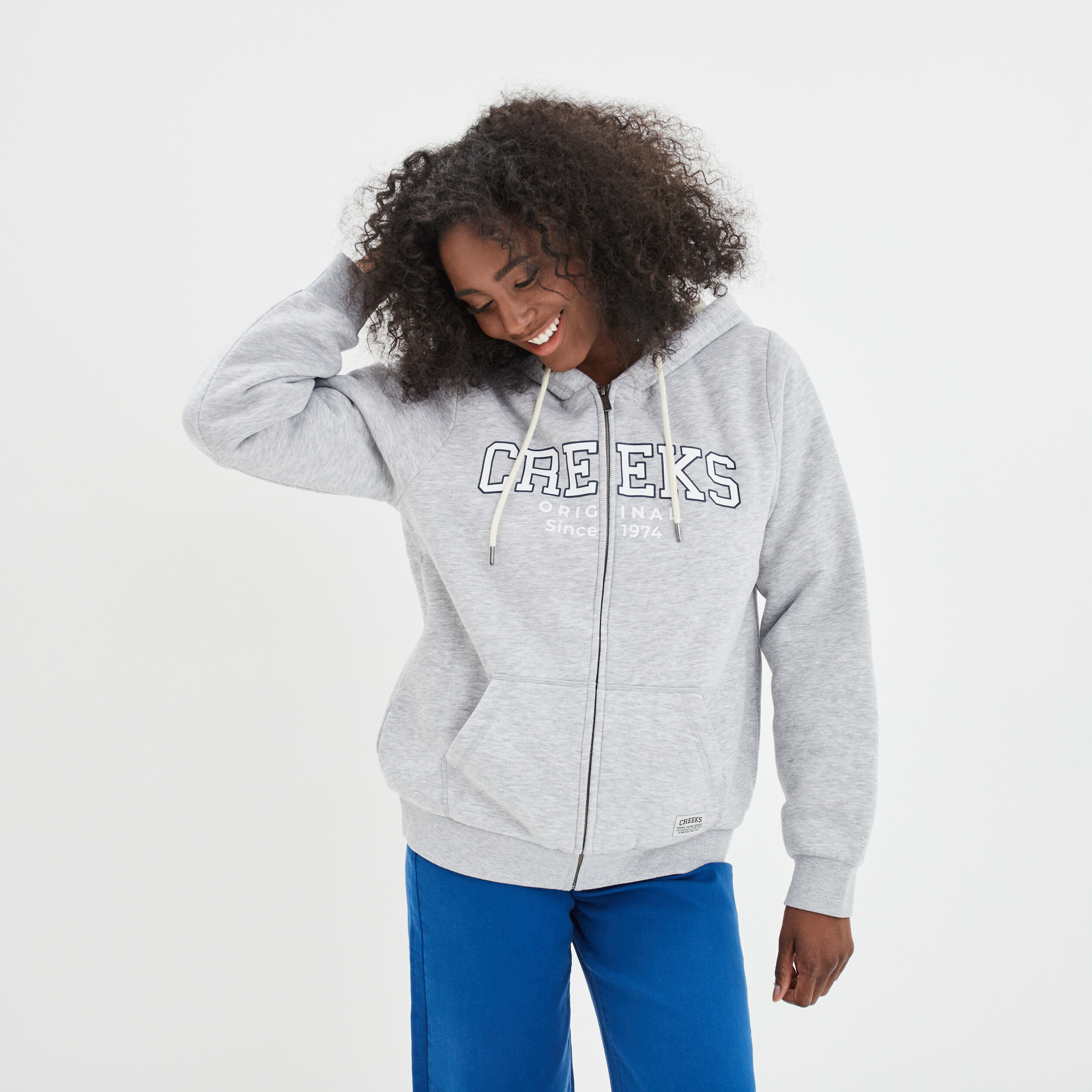 Sweat zippé à capuche doublure sherpa gris clair femme | La Halle