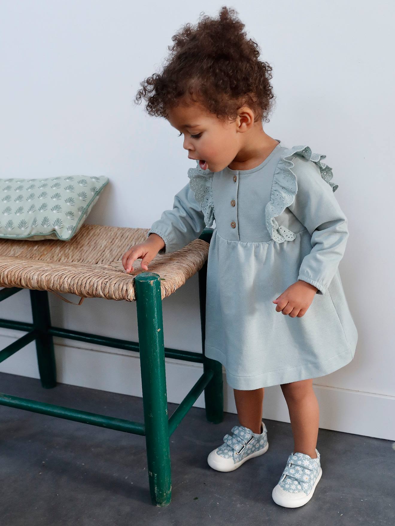 Vertbaudet Mädchen Baby Stoffschuhe, Klett - mehrfarbig