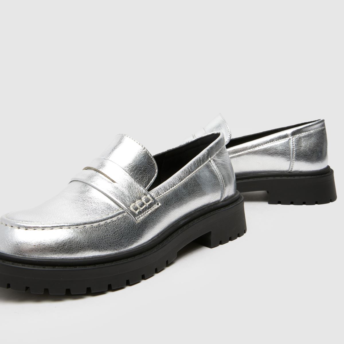 Schuh silverfärgade Lainey loafers flickor ungdomsskor