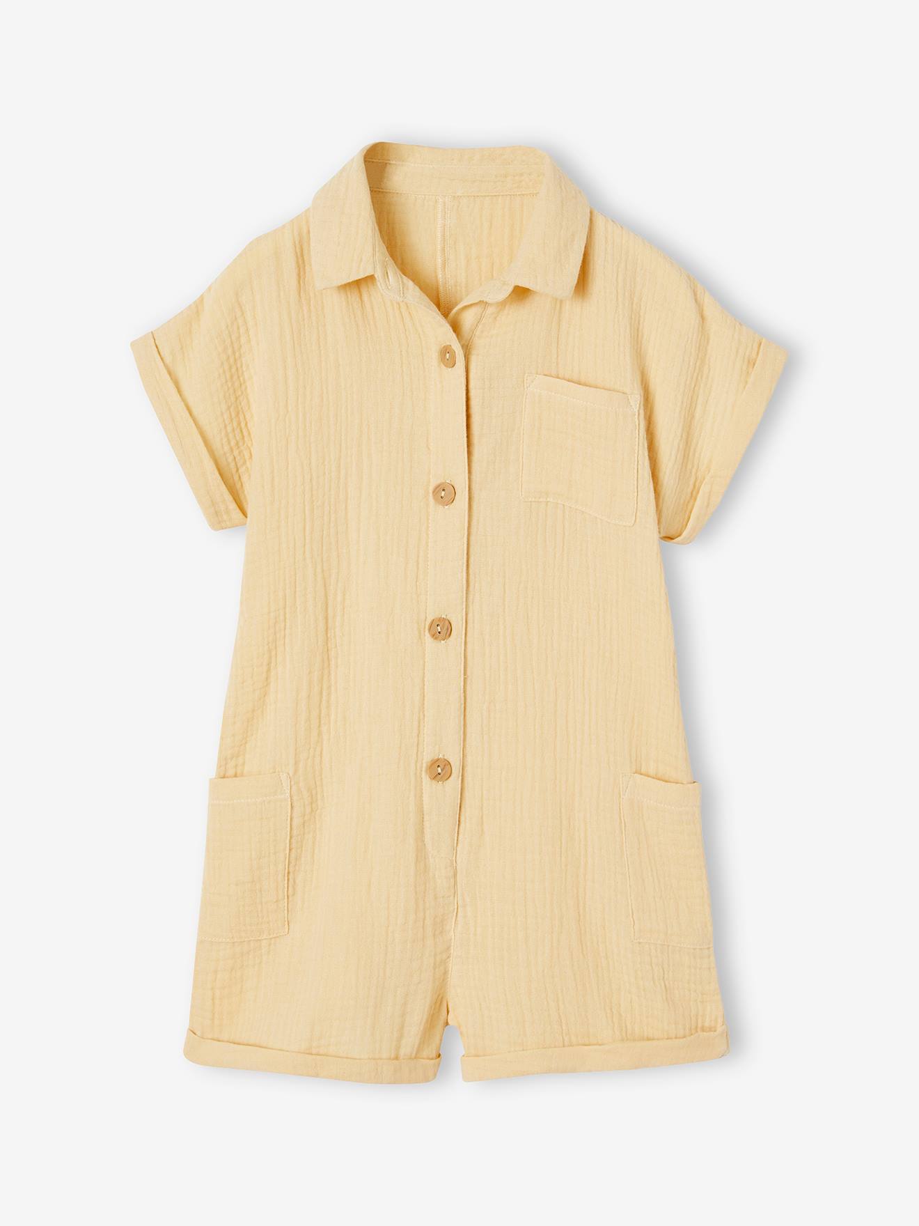 Vertbaudet Kurzer Mädchen Jumpsuit - pastellgelb