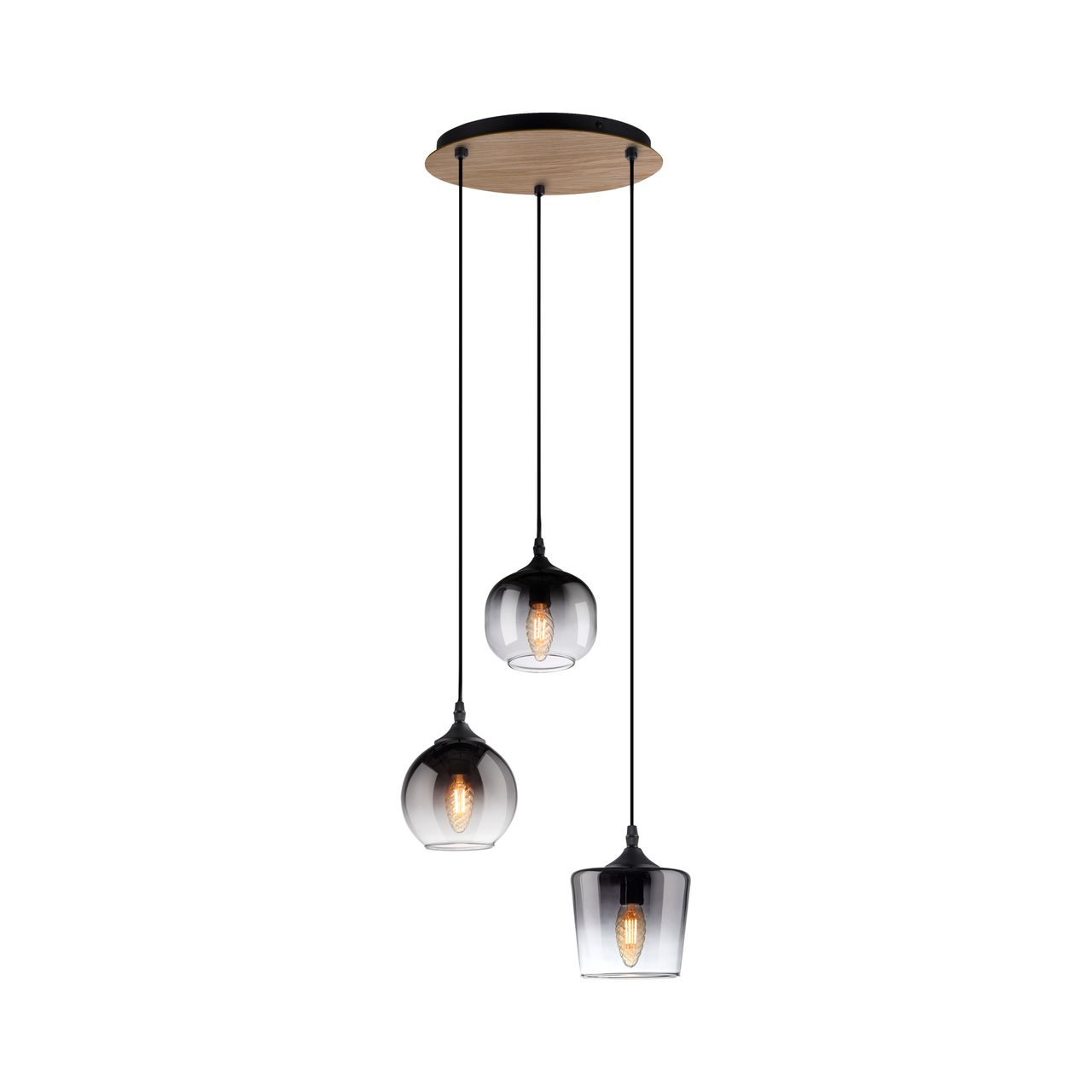 JUST LIGHT Pendelleuchte GREEN ZEA, 3x E14/25 Watt max., rauchfarbene Gläser, Holz-natur