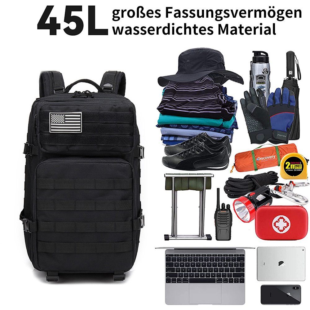 PANSY Trekkingrucksack für Outdoor-Reisen, Trekking, Camping, Bushcraft, 45 L, 50×30×30 cm, wasserdicht, verschleißfest