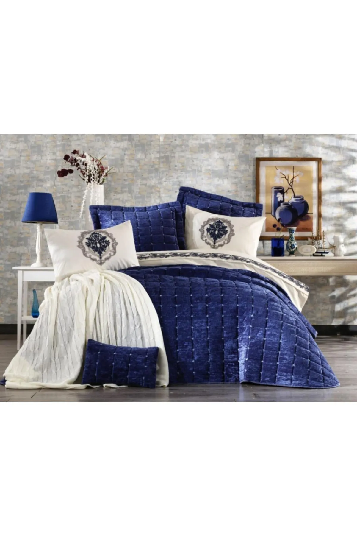Çeyiz Diyarı  Laila Doppelbett-Bettbezug, Tagesdecke, 8-teilig – Weinrot