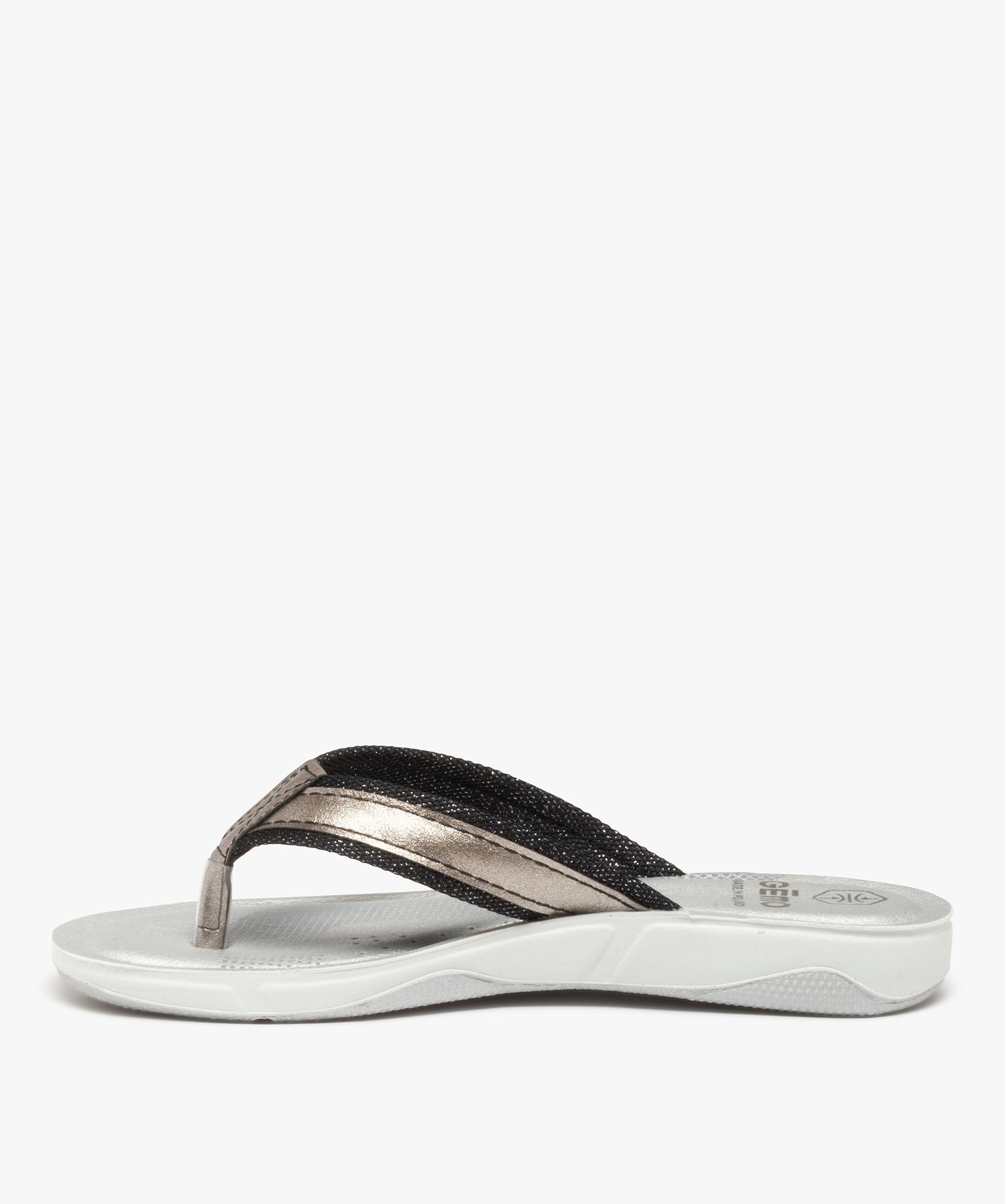 Tongs femme à semelle rembourrée et détails métallisés noir | GEMO