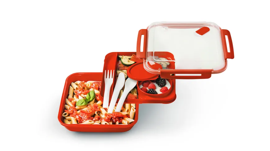 rotho Lunchbox mit Besteck und separatem Behälter 1,1l