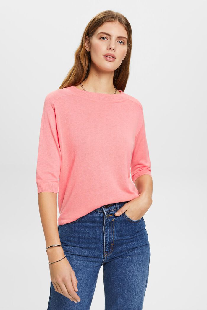 Pullover mit verkürzten Ärmeln und Leinenanteil