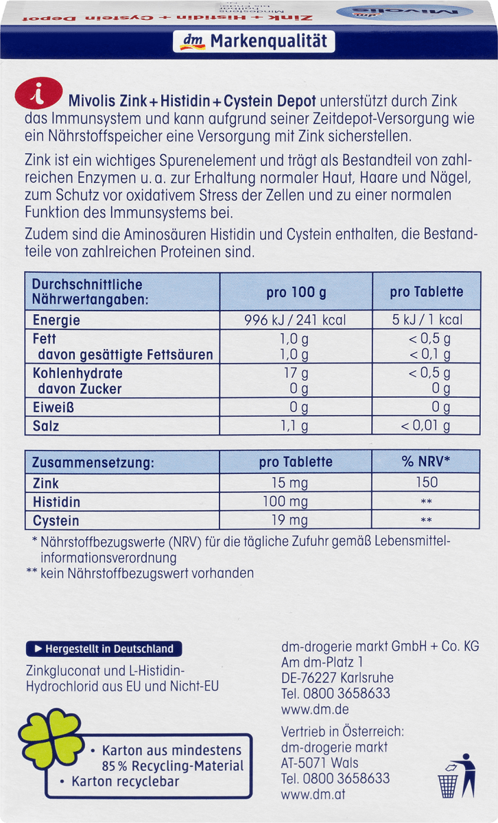 Zink + Histidin + Cystein Depot, Tabletten 40 St., 19 g