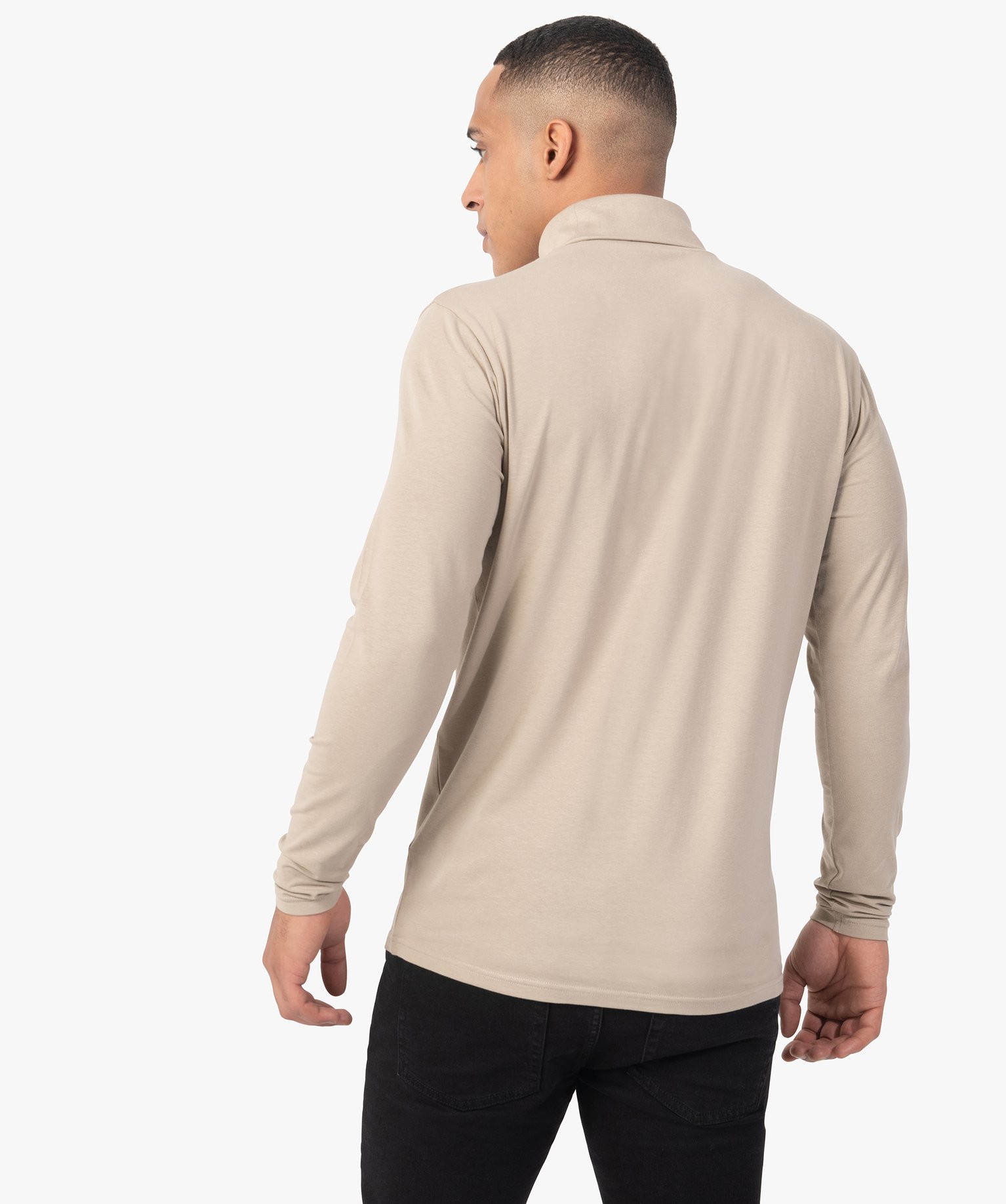 Tee-shirt homme à large col roulé coupe slim beige | GEMO